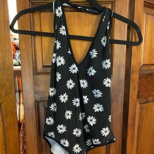 Black Daisy American Apparel Bodysuit